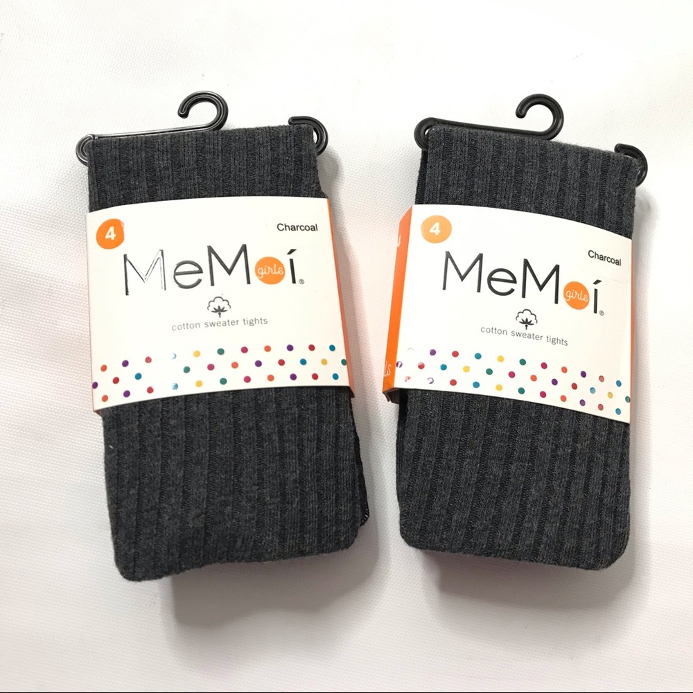 Lot of 2 MeMoi Girls Cotton Sweater Tights Size 4 Charcoal Gray Ribbed Knit